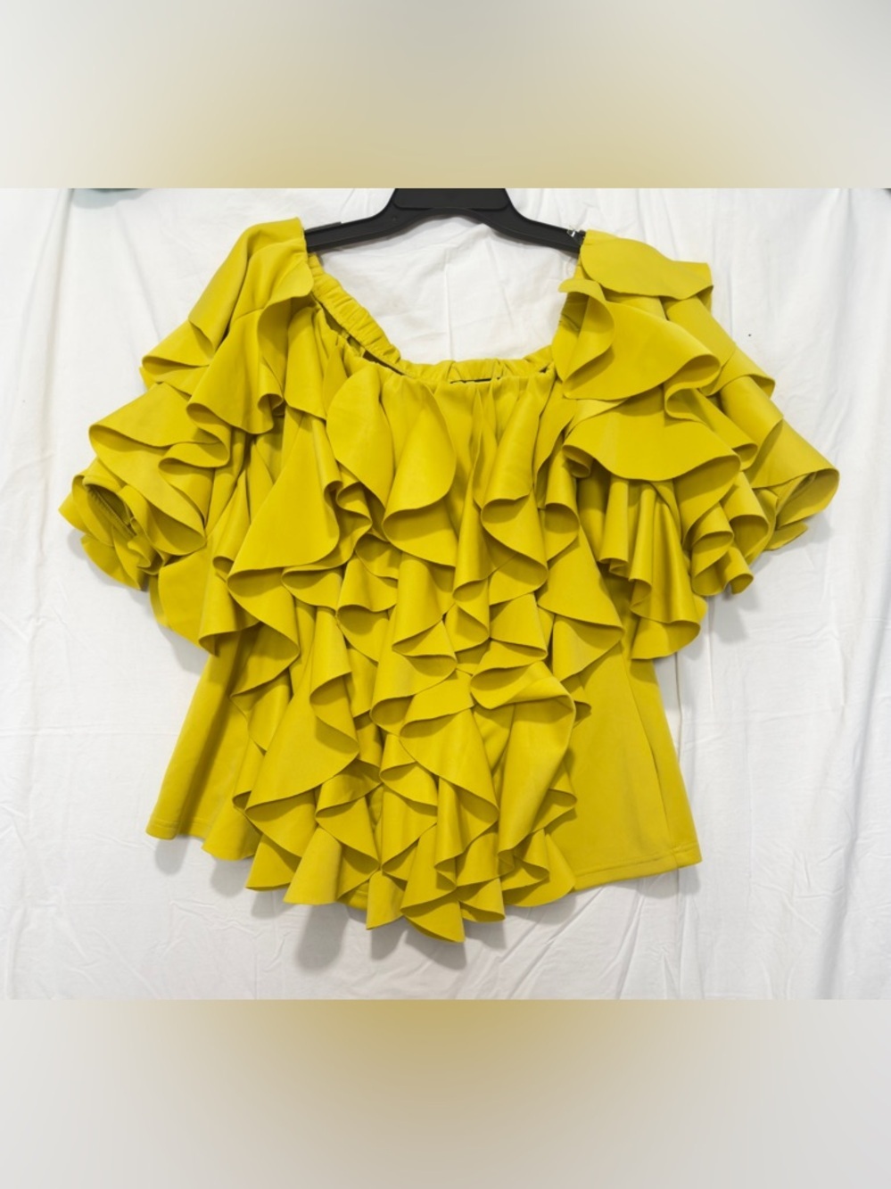 Ashley Stewart Ruffled Off-Shoulder Top in Chartreuse - Picture 2 of 8